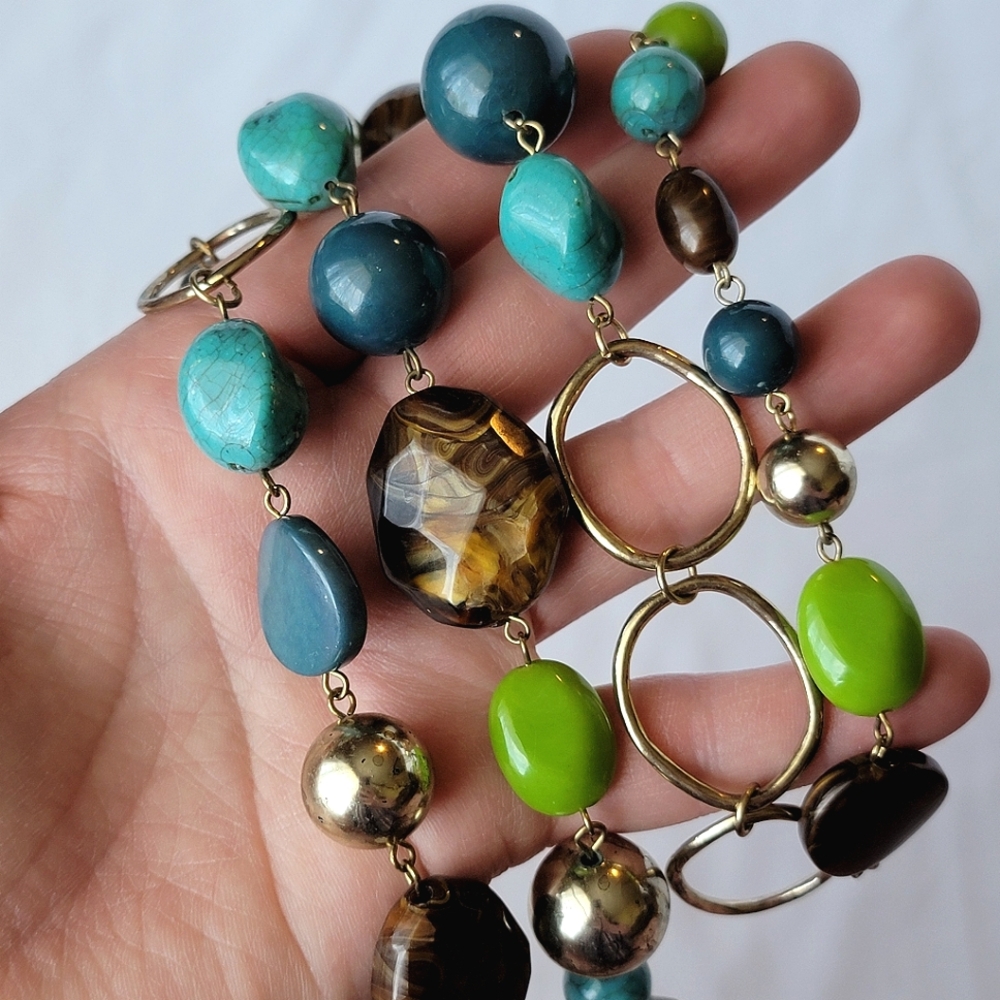 Beaded Necklace Turquoise Brown Green Earth Tones